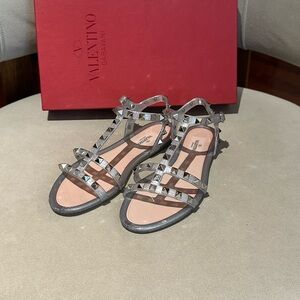 Valentino Silver Rockstud Cage PVC Sandals